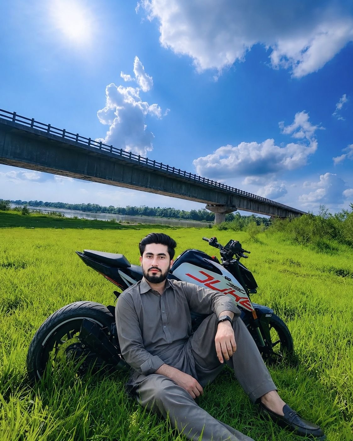 Bike and Grass Pose preview